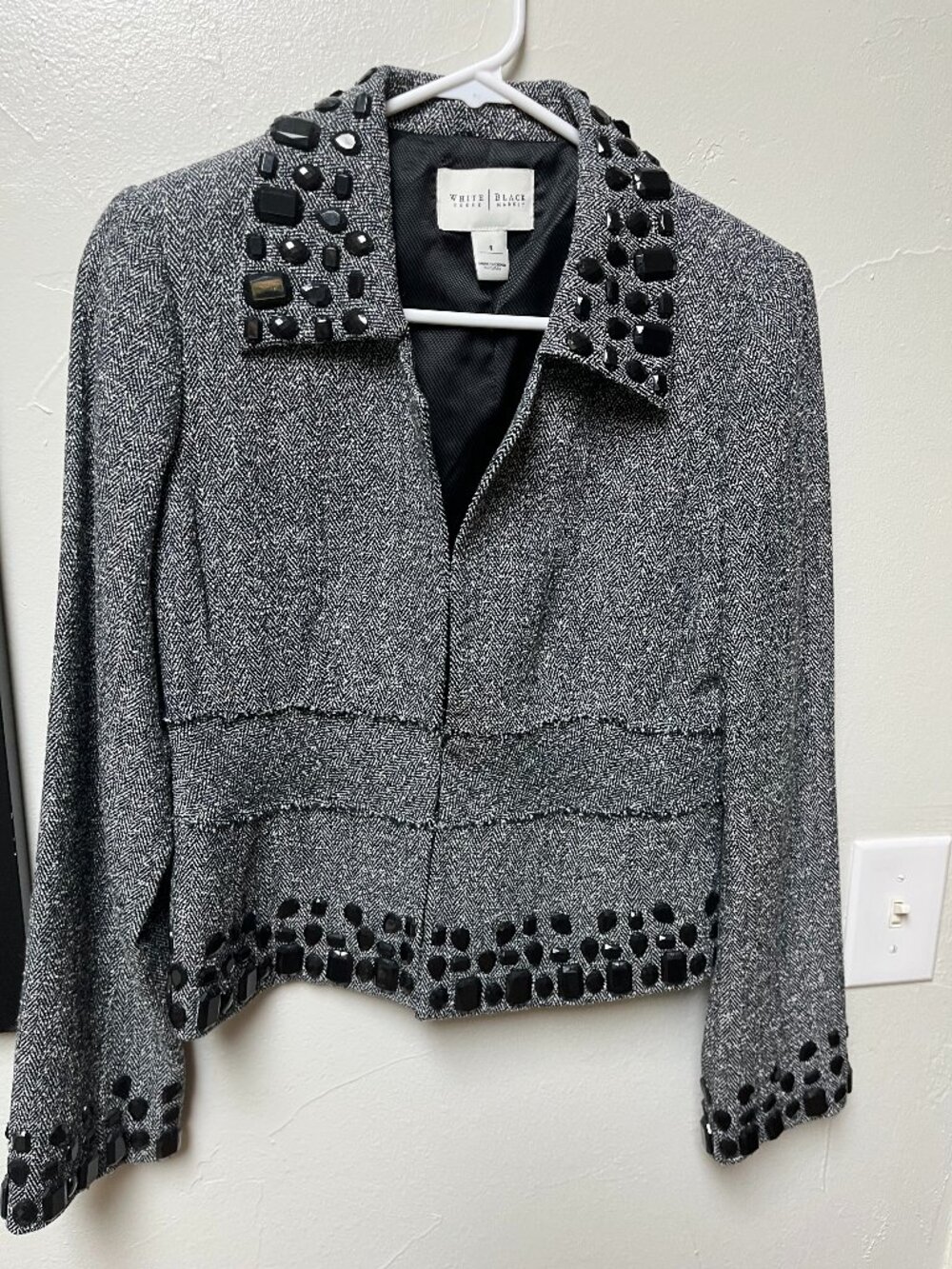 White House Black Market embellished tweed jacket, early 2000's size 4